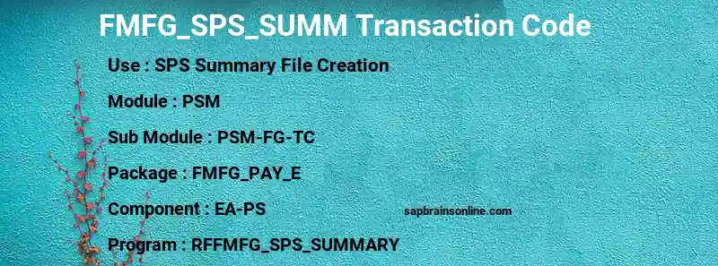 SAP FMFG_SPS_SUMM transaction code