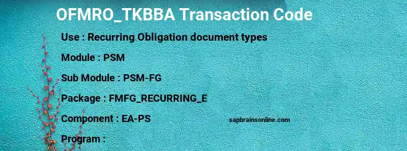 SAP OFMRO_TKBBA transaction code