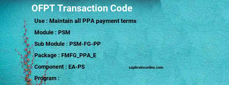 SAP OFPT transaction code