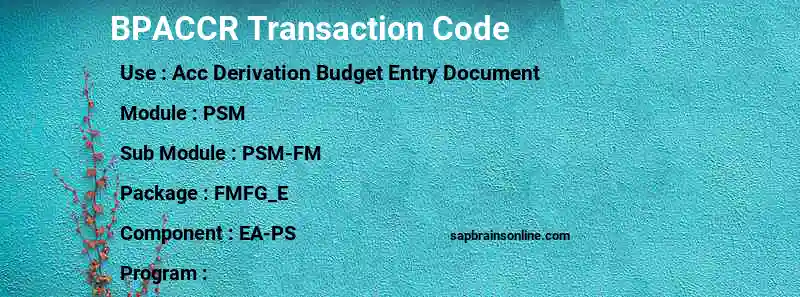 SAP BPACCR transaction code