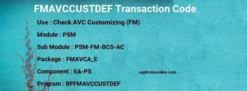 SAP FMAVCCUSTDEF transaction code