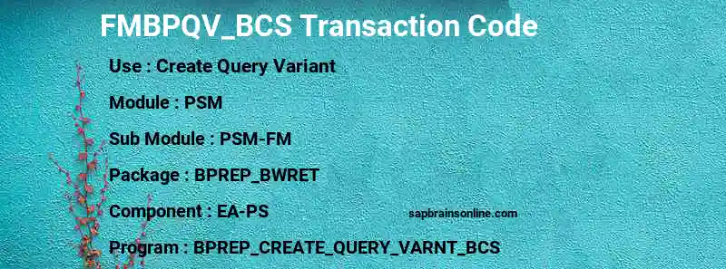 SAP FMBPQV_BCS transaction code