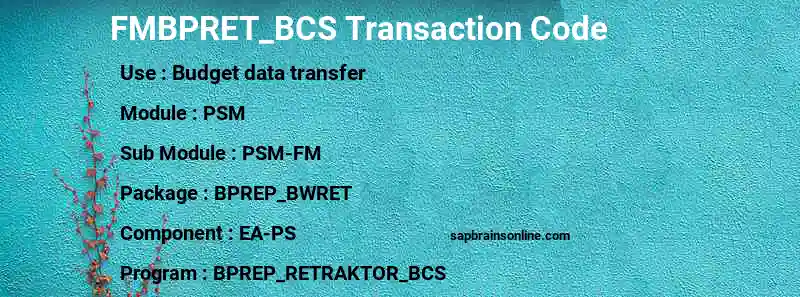 SAP FMBPRET_BCS transaction code