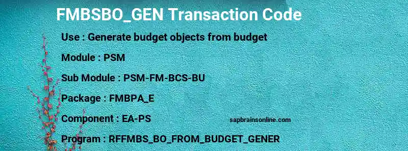 SAP FMBSBO_GEN transaction code