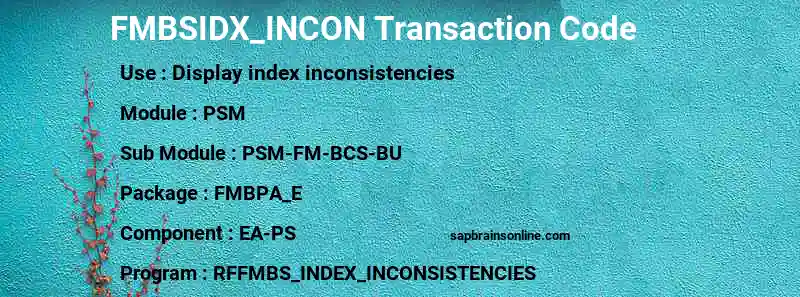 SAP FMBSIDX_INCON transaction code