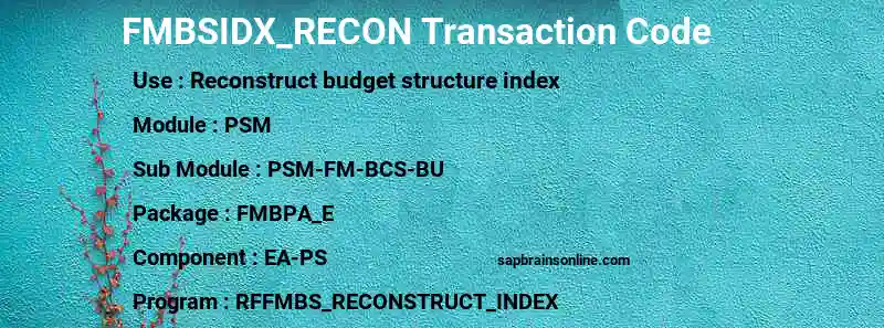 SAP FMBSIDX_RECON transaction code