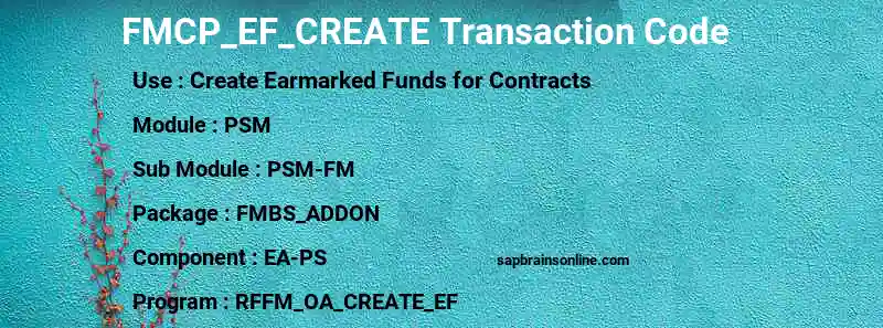 SAP FMCP_EF_CREATE transaction code