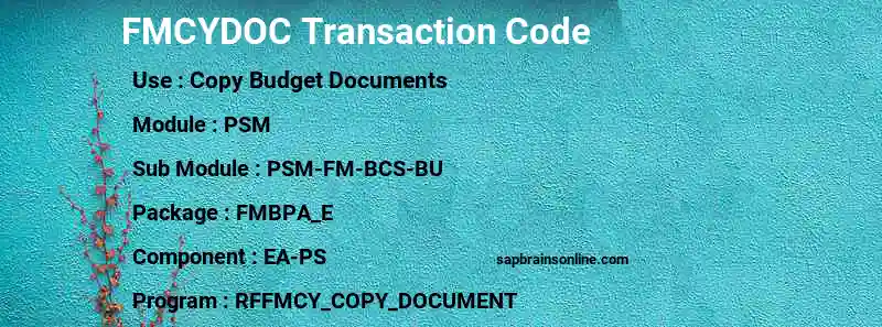 SAP FMCYDOC transaction code
