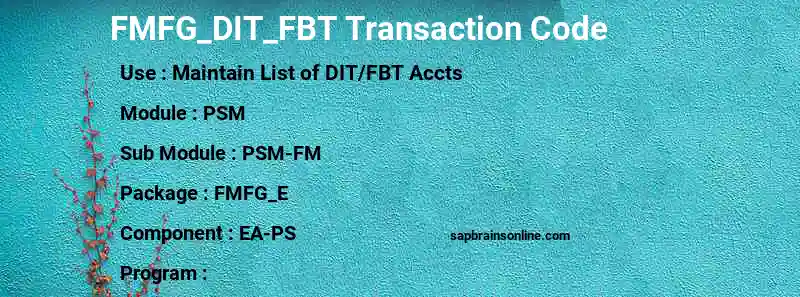 SAP FMFG_DIT_FBT transaction code