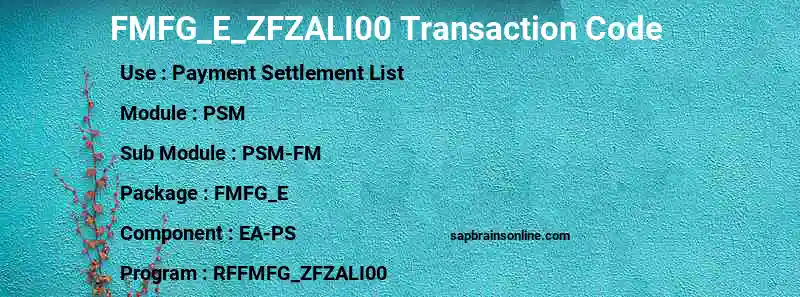 SAP FMFG_E_ZFZALI00 transaction code
