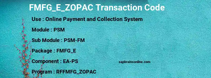 SAP FMFG_E_ZOPAC transaction code