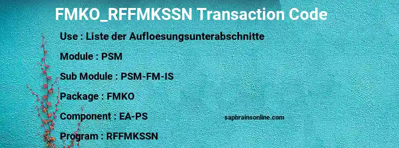 SAP FMKO_RFFMKSSN transaction code