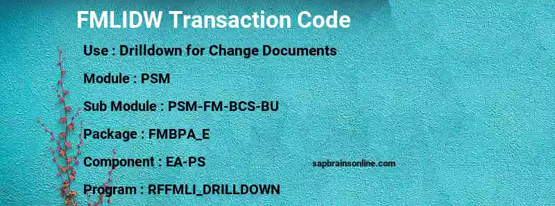 SAP FMLIDW transaction code