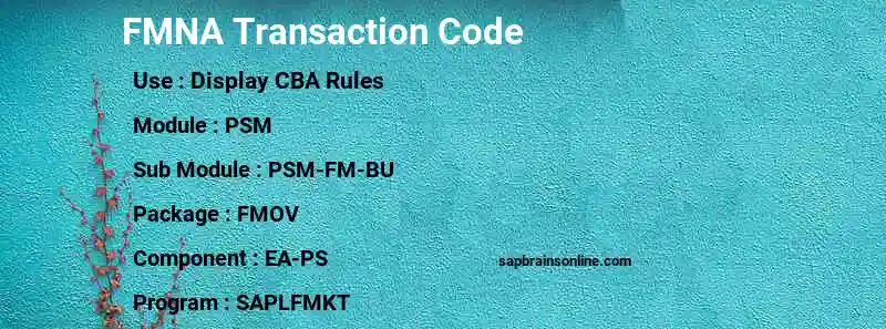SAP FMNA transaction code