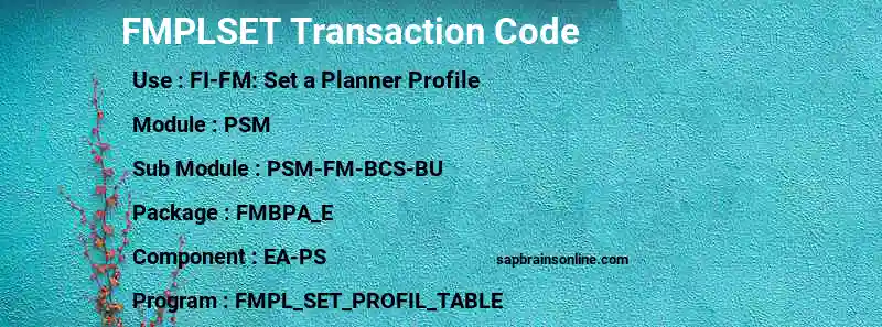 SAP FMPLSET transaction code