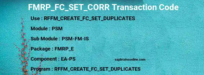 SAP FMRP_FC_SET_CORR transaction code