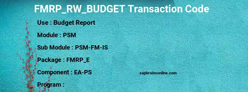 SAP FMRP_RW_BUDGET transaction code