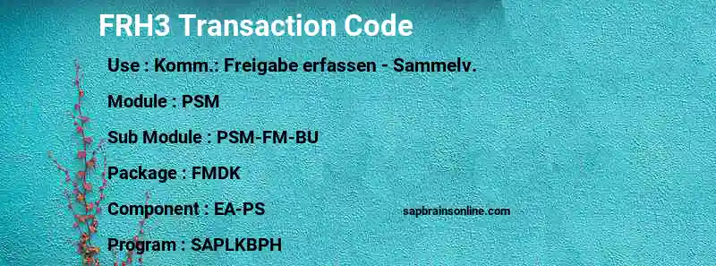 SAP FRH3 transaction code
