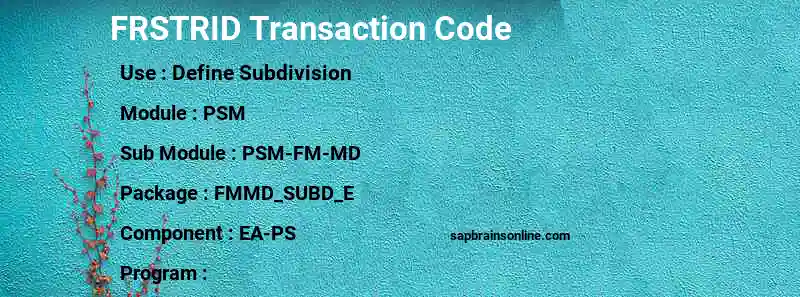 SAP FRSTRID transaction code