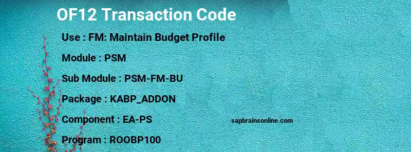 SAP OF12 transaction code