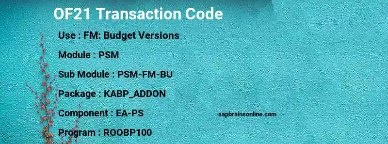 SAP OF21 transaction code