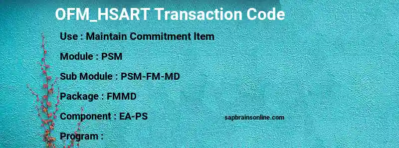 SAP OFM_HSART transaction code
