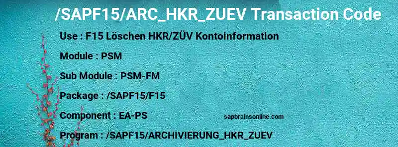 SAP /SAPF15/ARC_HKR_ZUEV transaction code