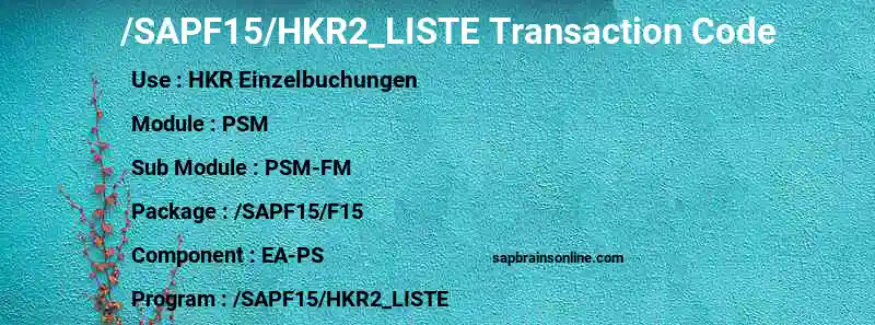SAP /SAPF15/HKR2_LISTE transaction code