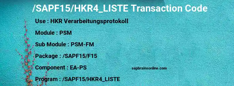 SAP /SAPF15/HKR4_LISTE transaction code