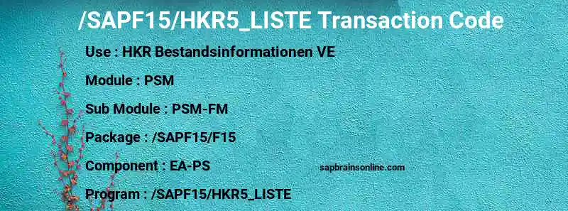 SAP /SAPF15/HKR5_LISTE transaction code