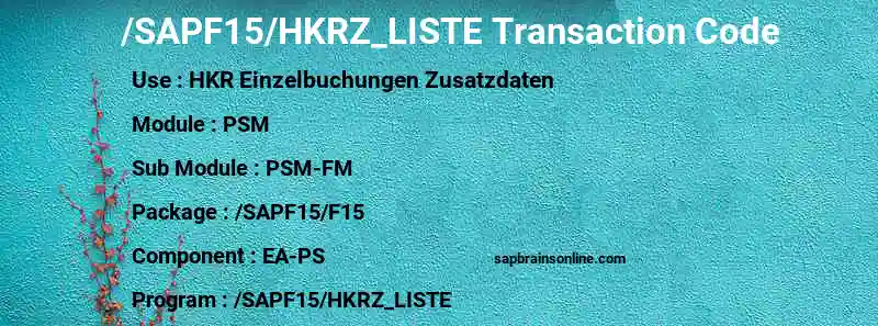 SAP /SAPF15/HKRZ_LISTE transaction code