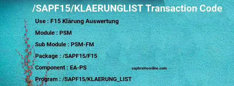 SAP /SAPF15/KLAERUNGLIST transaction code