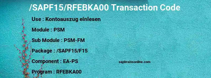SAP /SAPF15/RFEBKA00 transaction code