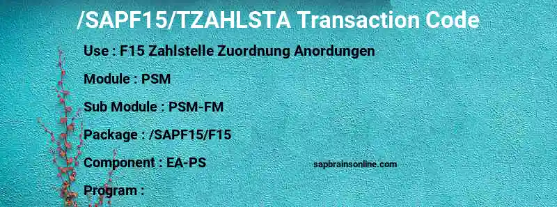 SAP /SAPF15/TZAHLSTA transaction code