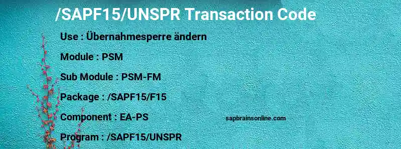 SAP /SAPF15/UNSPR transaction code