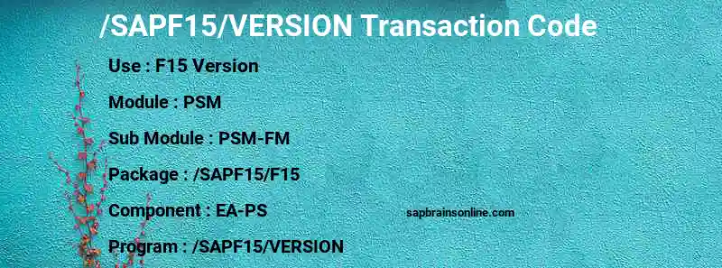 SAP /SAPF15/VERSION transaction code