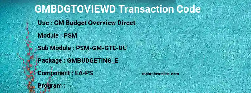 SAP GMBDGTOVIEWD transaction code