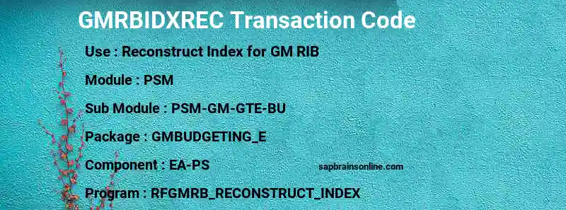 SAP GMRBIDXREC transaction code