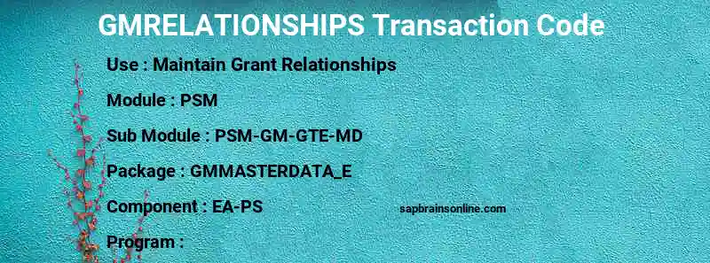 SAP GMRELATIONSHIPS transaction code