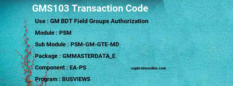 SAP GMS103 transaction code