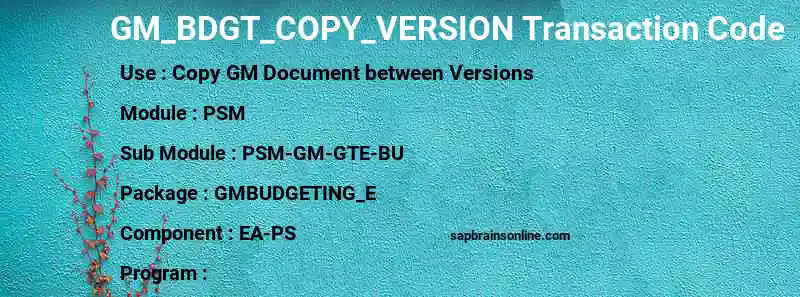 SAP GM_BDGT_COPY_VERSION transaction code