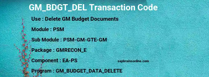 SAP GM_BDGT_DEL transaction code