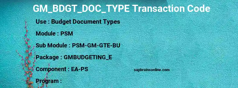 SAP GM_BDGT_DOC_TYPE transaction code