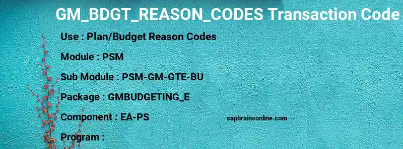 SAP GM_BDGT_REASON_CODES transaction code