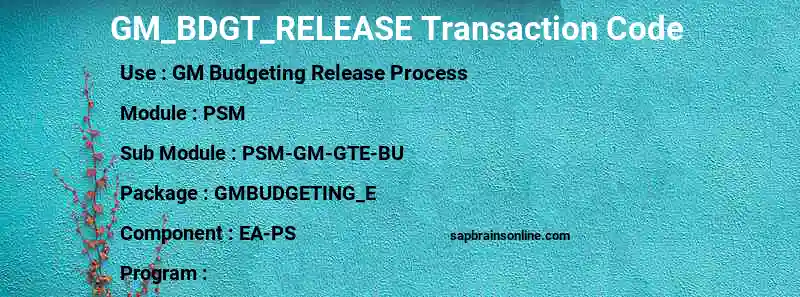 SAP GM_BDGT_RELEASE transaction code