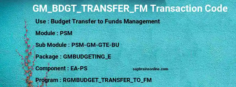 SAP GM_BDGT_TRANSFER_FM transaction code