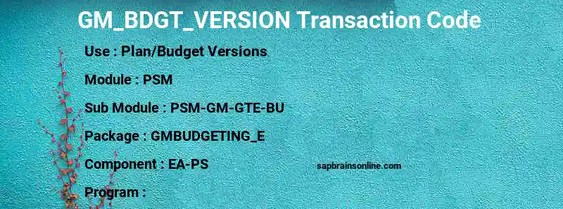 SAP GM_BDGT_VERSION transaction code