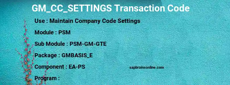 SAP GM_CC_SETTINGS transaction code