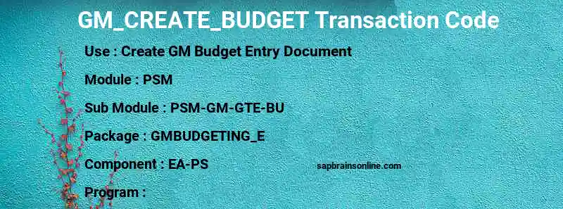 SAP GM_CREATE_BUDGET transaction code