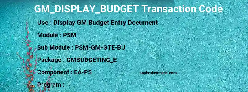 SAP GM_DISPLAY_BUDGET transaction code